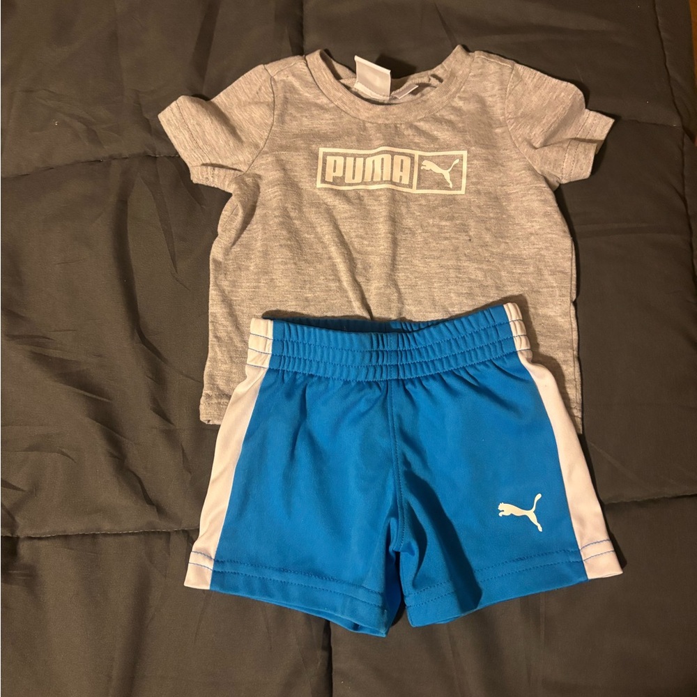 Infant Puma Heather Gray Tee and Bright Blue Shorts Set